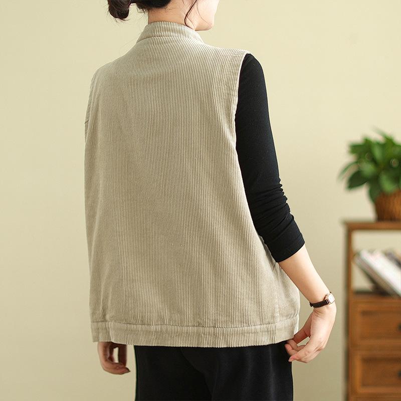Spring Corduroy Vest Jacket Literary Casual Sleeveless Vest Women