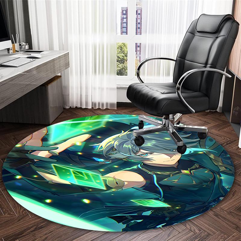 1pc Genshin Impact Alhaitham1 Print Round Carpet Chair Round Carpet Suitable for Bedroom Living Room Home Decorative Carpet