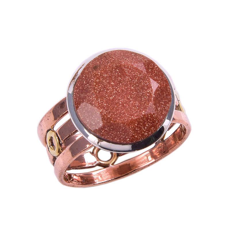 Natural Sunstone Gemstone 925 Solid Sterling Silver Gift Two Tone Ring S.9 P0p08