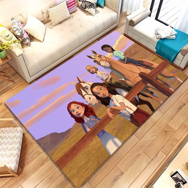 Cartoon Spirit Riding Free Horses Living Room Non-Slip Area Rug Soft Carpet for Bedroom Kids Playroom Sofa,Home Decor Doormat