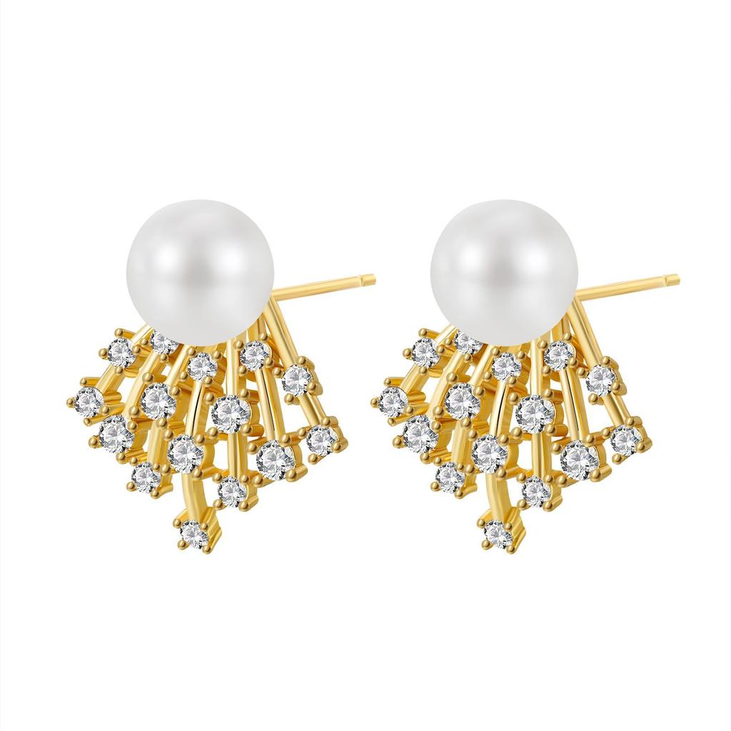 Simple Zircon Pearl Stud Earrings, Personalized Fringed High-end Earrings Design Earrings