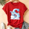 Christmas Snowman Alphabet T-Shirt Women Blue Ice Alphabet Graphic Tees Christmas Holiday Casual Red Short Sleeve Unisex Tops