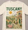 Tuscany Landscape Tee | Italian Countryside Illustration, Villa Terrace Scene