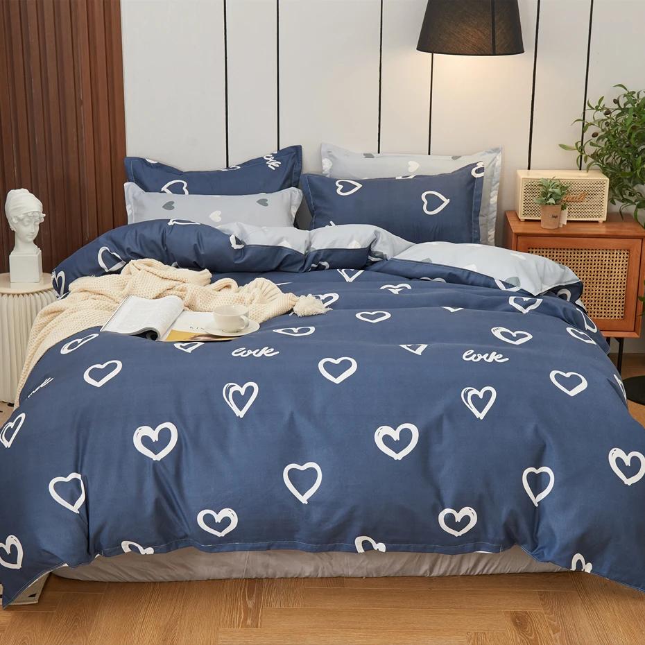 Heart Print Duvet Cover Set King Size Reversible Bedding Set Microfiber Modern 1 Quilt Cover Zipper Closure with 2 Pillowcases