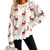 Women's Christmas Print Crewneck Sweatshirt with Scalloped Wavy Hem for Holiday Casual Wear