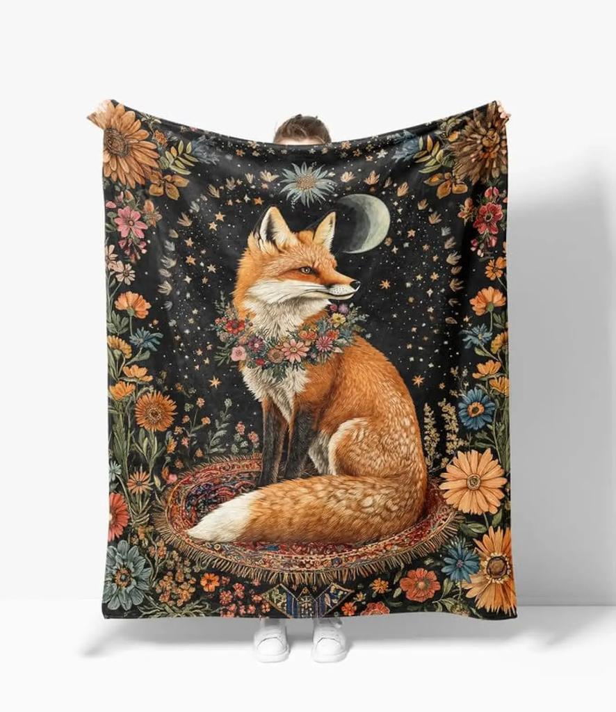 Schattig Vossen Dekentje Zacht Gezellig Pluche Plaid Dekentje Pluizig Warm Wild Dierenprint Flanellen Beddekentje Cadeau voor Vos Liefhebber Meisje Jongen
