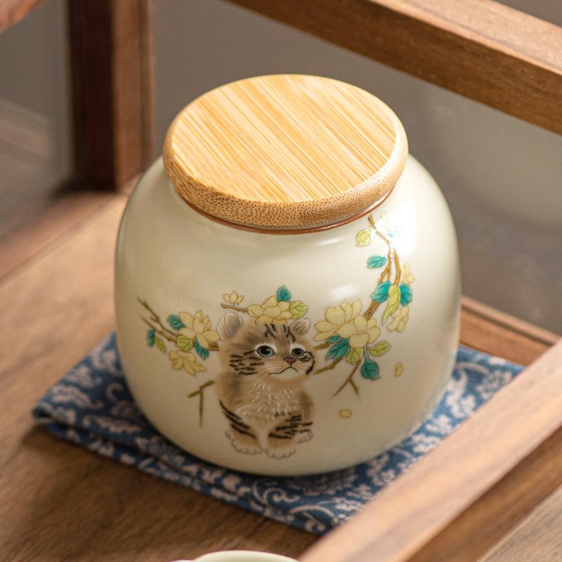 Vintage Ceramic Tea Jar Tea Storage Can Kitchen Sealing Jar Tea Box Sealed Storage Jar Candy Jars Household Teaware Accessories