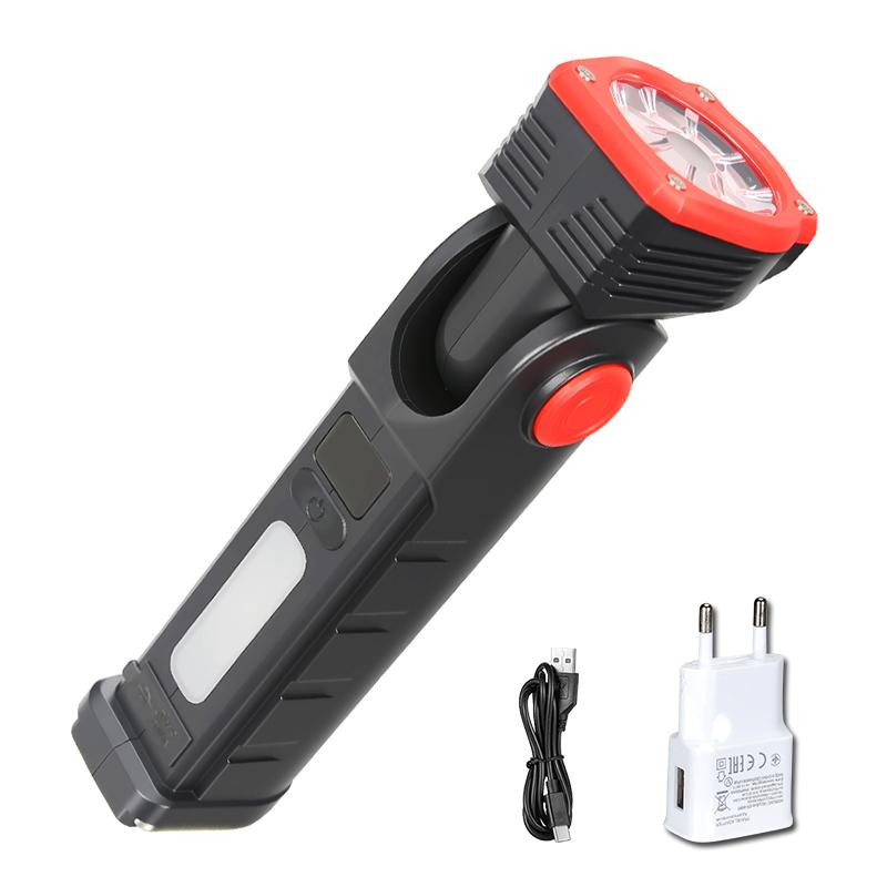 Powerfule LED Flashlight with Magnet,Clip,Hook Type C Rechargeable Work Light with COB Side Light,90° Adjustable Head Light