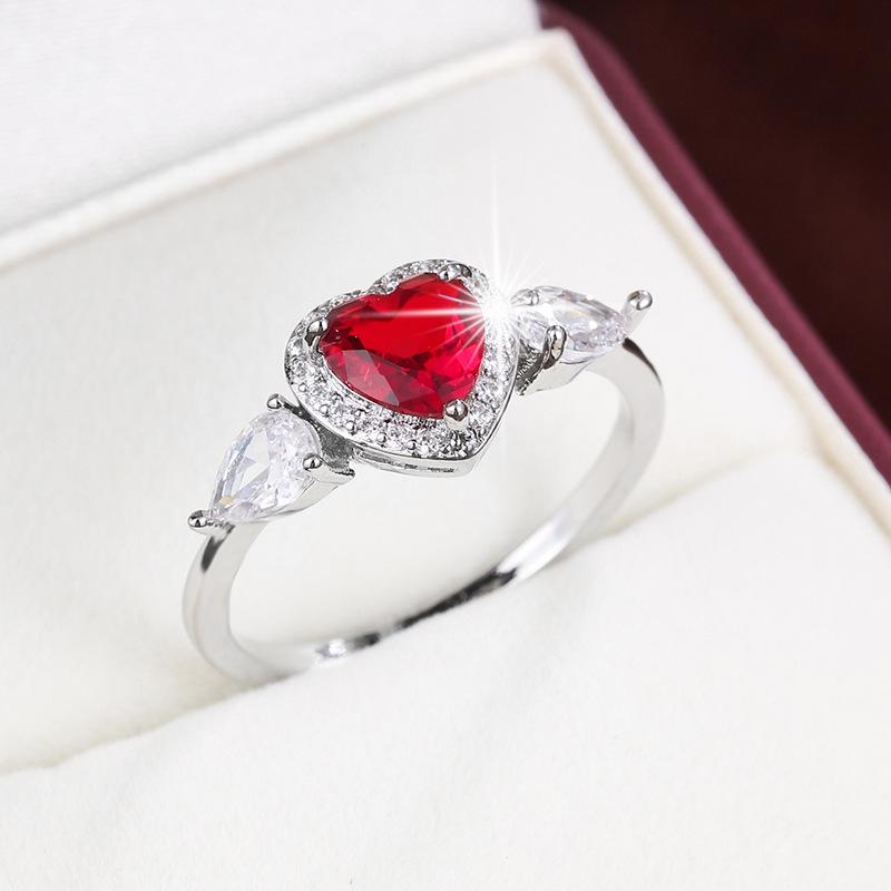 Süßer Romantischer Herzförmiger Zirkonia-Inlay-Damenring - Schmuck aus reinem Kupfer