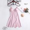 Spring and Autumn Pajamas Ladies Summer Ice Silk Solid Color Sexy Suspender Lace Hot Thin Pajamas Homewear with Chest Pad