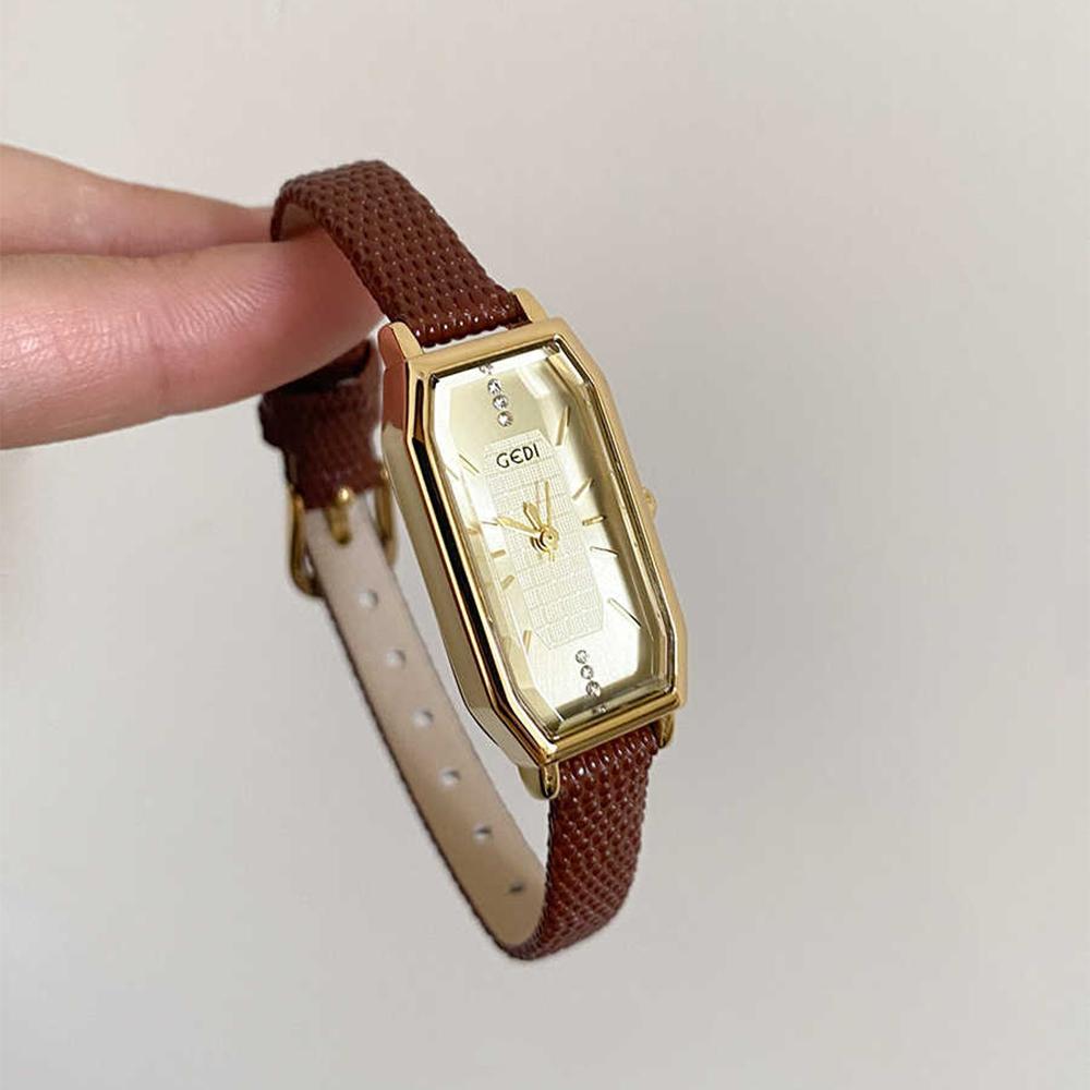 

GEDI Ladies Gold Watch Vintage Waterproof Watches Women Web Strap Leather Belt Wristwatches Fashion Casual Simple Watches Gifts