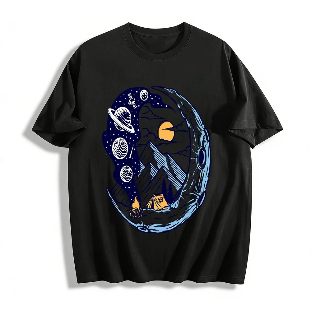 

Outdoor Camping Space Element Print Casual T-Shirt Pure cotton T-shirt XXS