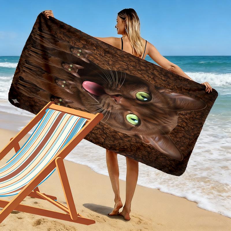 Abysinnia Cat Print Beach Towel, Large Soft Quick Dry Towel for Beach Camping Swimming