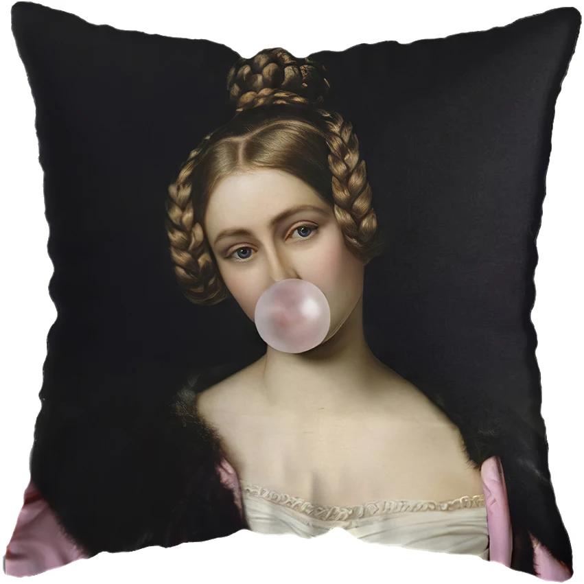 Huse de pernă pictură cu figuri amuzante europene clasice, husă de pernă, decor pentru casă, figură amuzantă suflând bule, huse de pernă