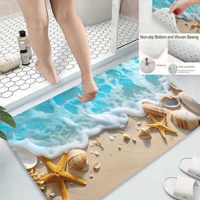 Seestern Muschel Strand Badematte, Ultraweicher Rutschfester Teppich, Maschinenwaschbare Bodenmatte für Badezimmer, Küche, Wohnzimmer Dekoration