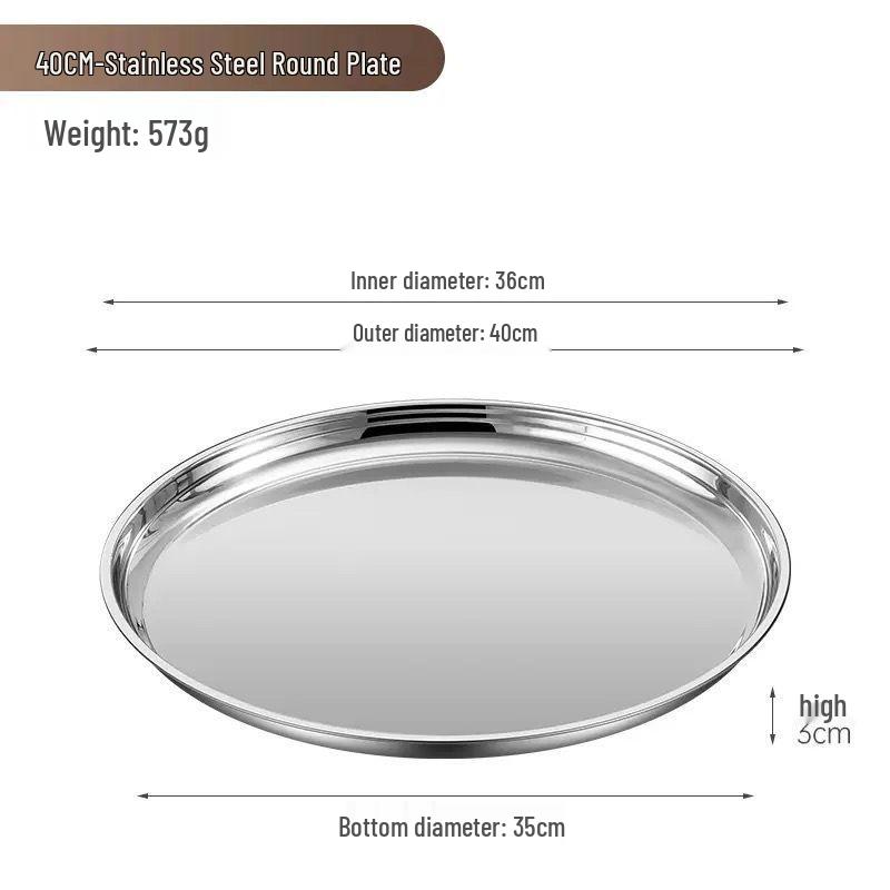 Stainless Steel Multi-Purpose Round Tray - Large Plate for Vegetables, Fish, Barbecue, Commercial or Household Use