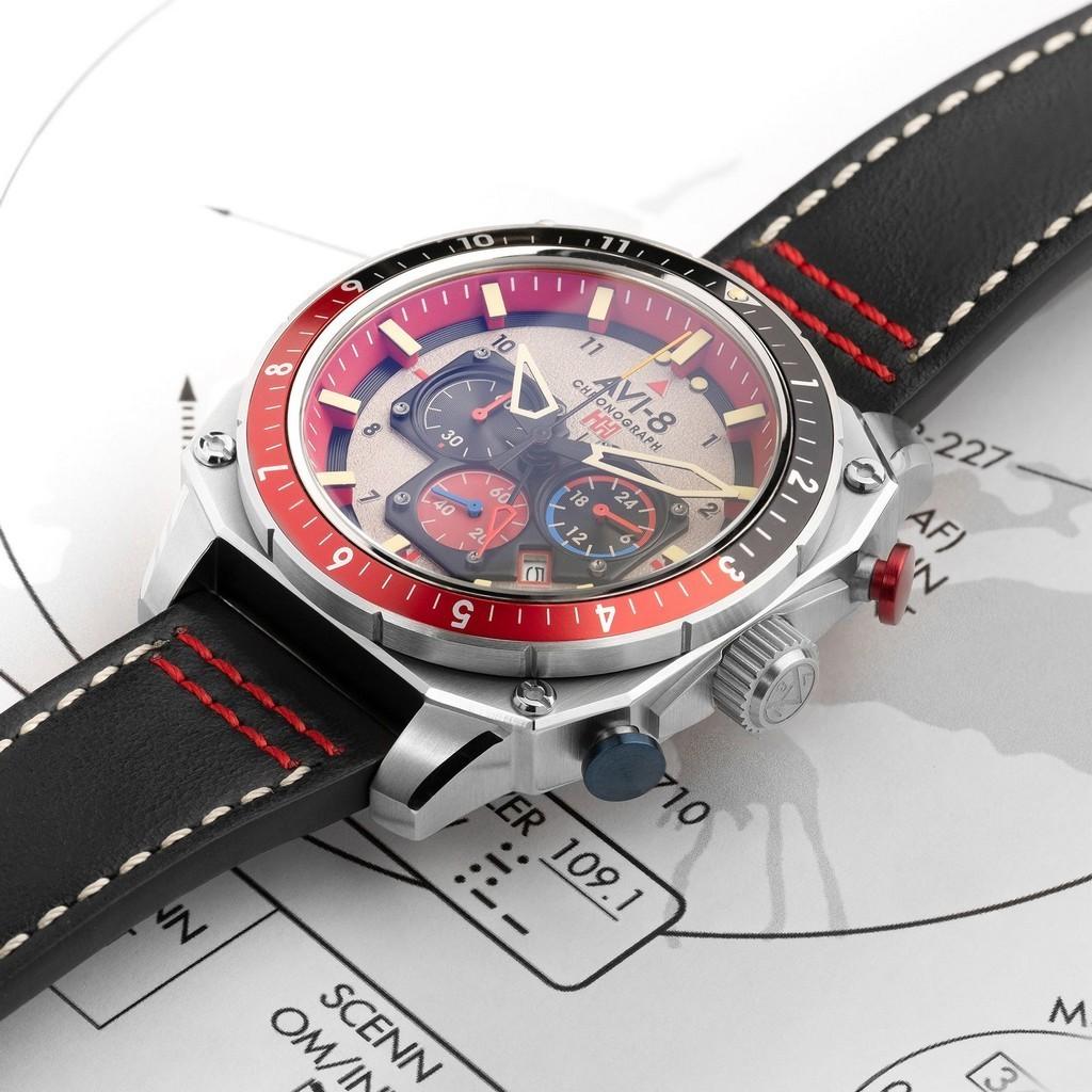 AVI-8 Hawker Hunter Atlas Dual Time Chronograph Hazard Red Quartz AV-4100-03 Men's Watch