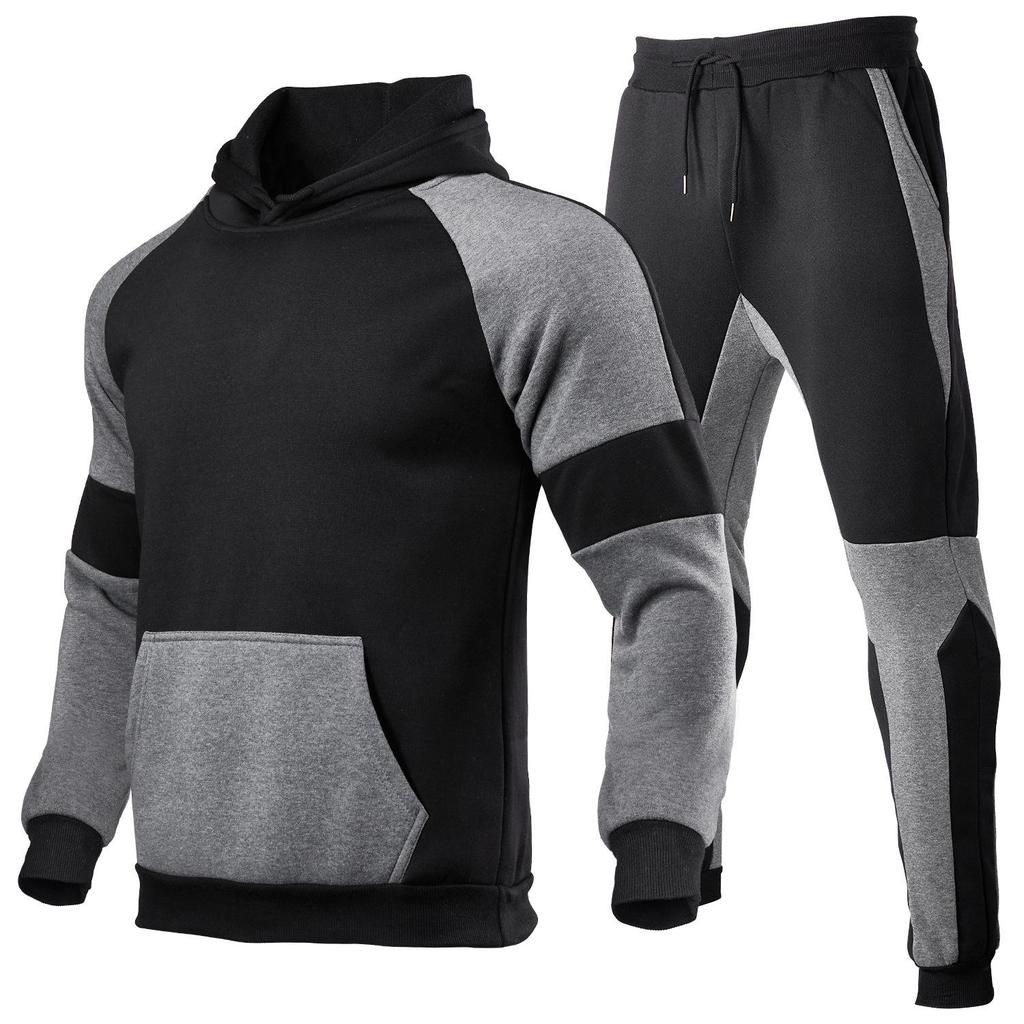 Spring and Autumn Men's Casual Patchwork Hooded Sweatshirt Suit