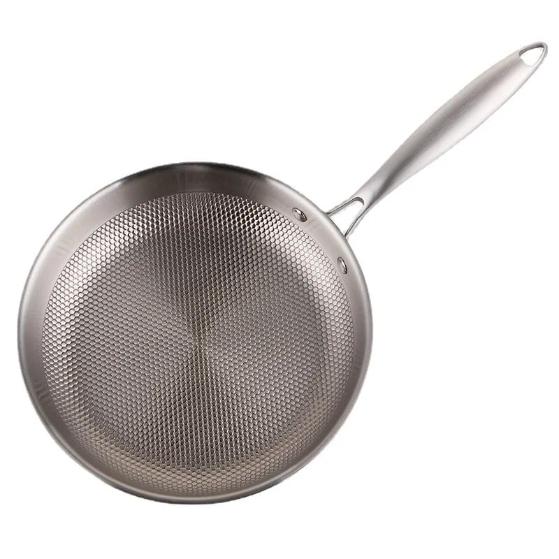 28/30cm Frying Pan 304 Stainless Steel Skillet Non-stick Pan NO-coating Eggs Steak Frying Pot Use Gas and Induction Stove