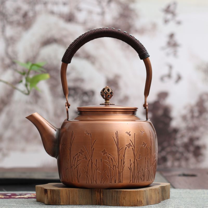 1.7L Red Copper Kettle Pure Handmade Copper Teapot Kung Fu Tea Kettle Large Capacity Boil Water Kettle Antique Kitchenware