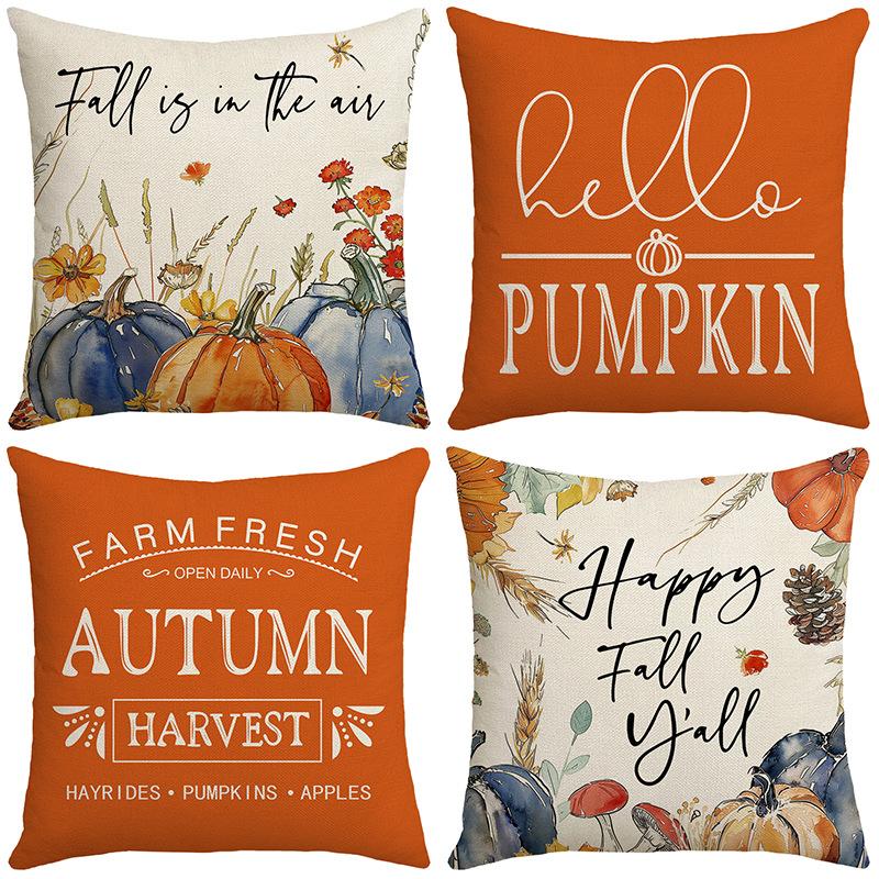 New Thanksgiving Autumn Cushion Pumpkin Maple Leaf Letter Print Sofa Cushion Cover Cushion Decoration