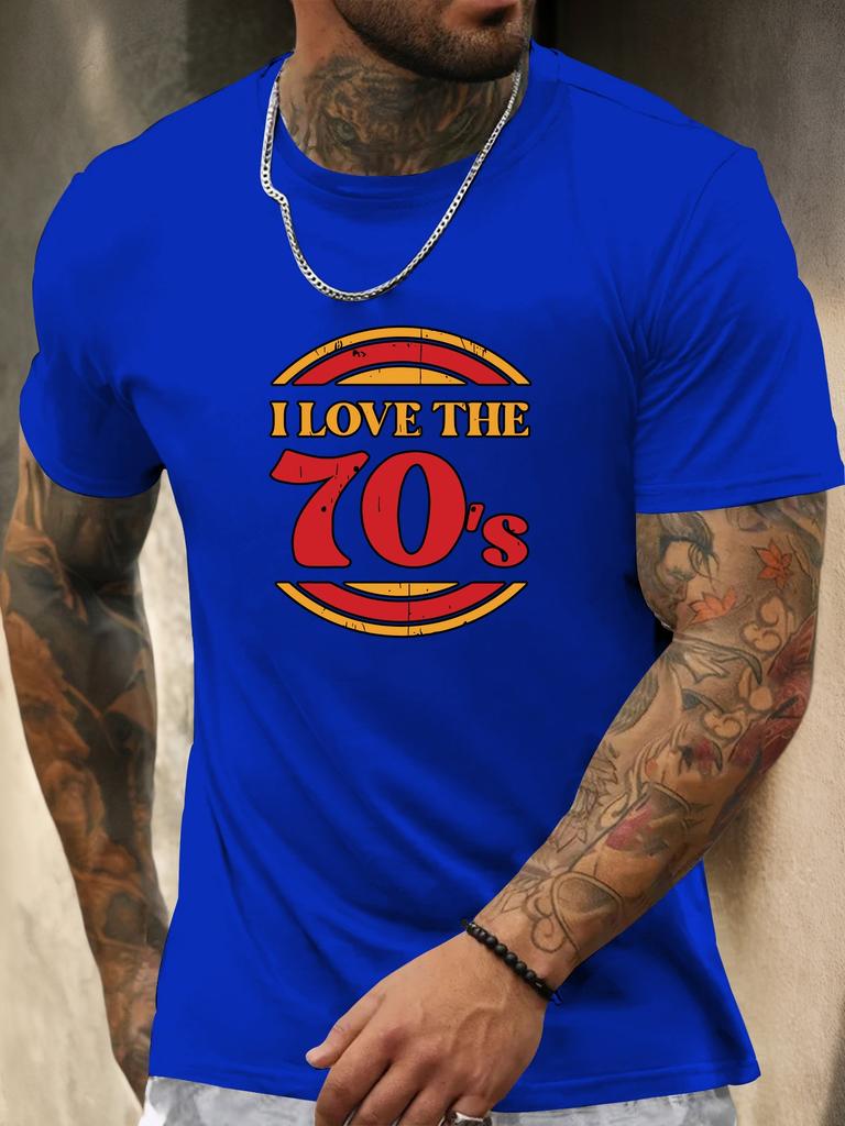 Unisexs Crew Neck Short Sleeve Tee I Love The 70s Retro Print Summer Casual Loose Breathable Male Vintage Streetwear Daily Tops