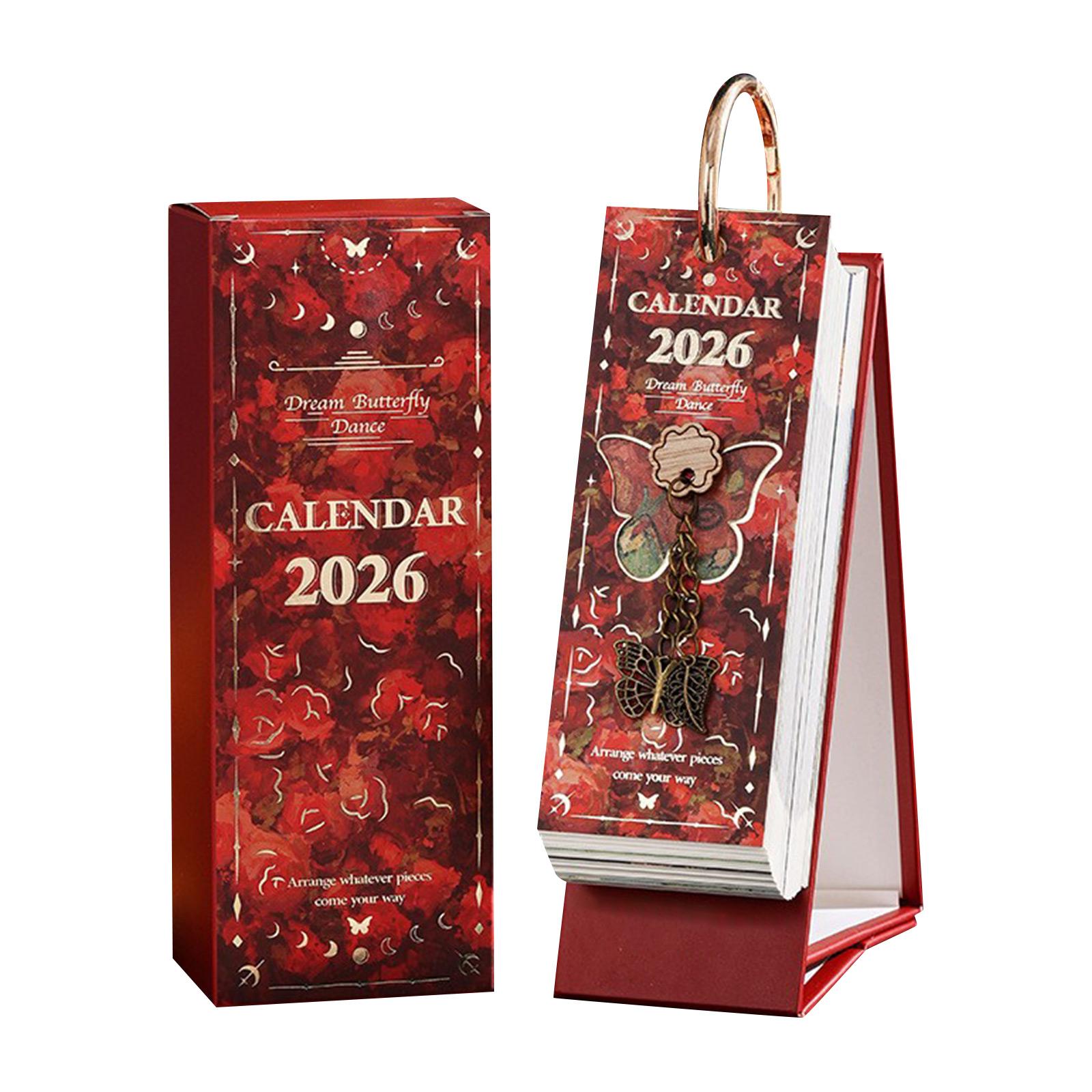 

Vintage European Oil Painting Flip Calendar, Creative Daily Tear-Off Calendar With Butterfly Pendant, Elegant Desktop Decoration For Home One Size красный