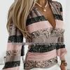Women's Casual V-Neck Long-Sleeve Printed Shirt