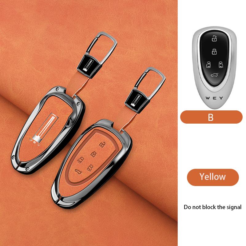 New Zinc Alloy Leather Car Remote Key Case Cover Shell For Great Wall Wey Lanshan Dht-Phev New Energy Auto Keychain Accessories