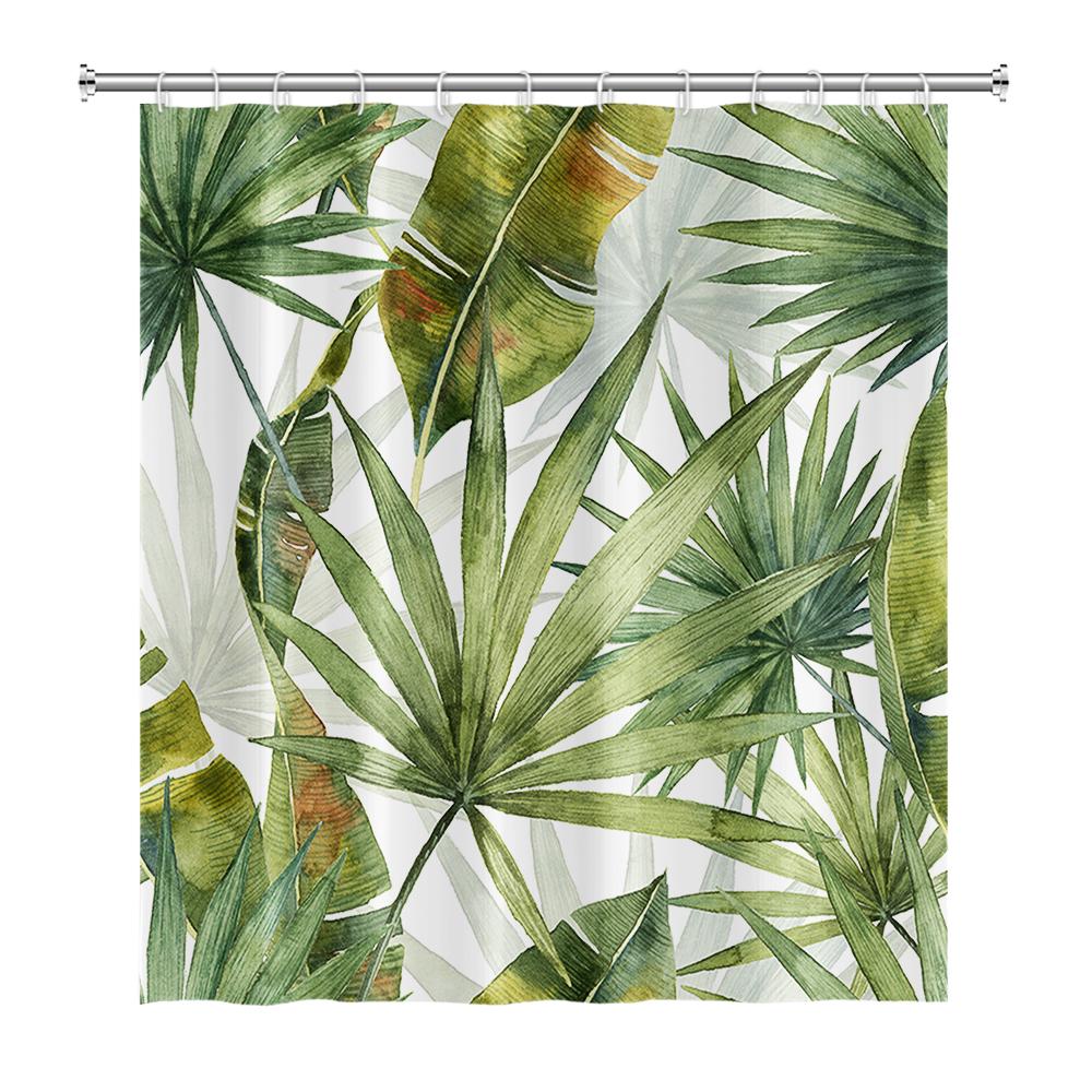 Tropical Greenery Leaf Shower Curtain Tulip Bathroom Curtain Romantic Refreshing Curtain Polyester Waterproof Bathroom Shower