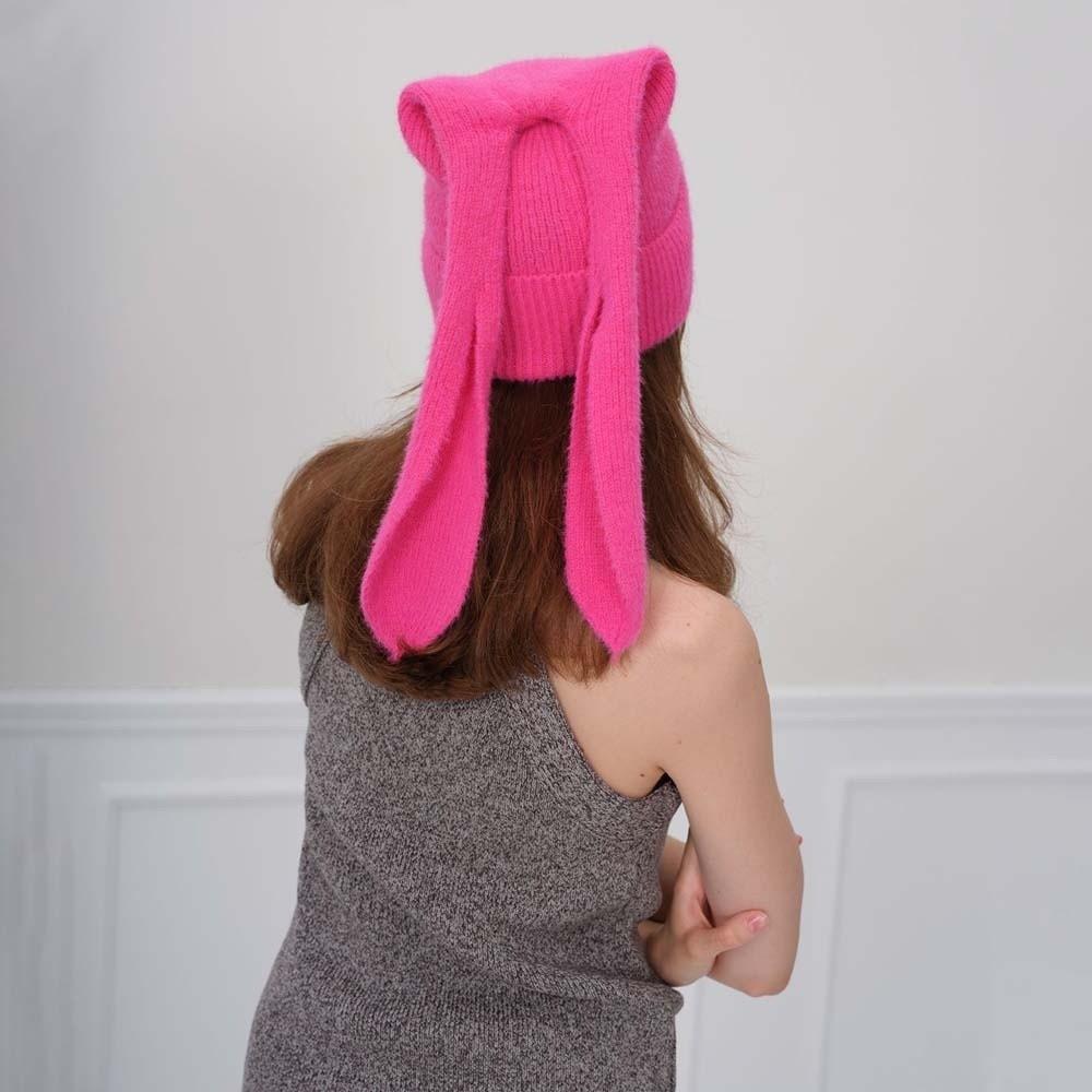 Elastic Bunny Pullover Cap Korean Style Solid Color Knitted Hat Woolen Hat Rabbit Ears Cap  Kids