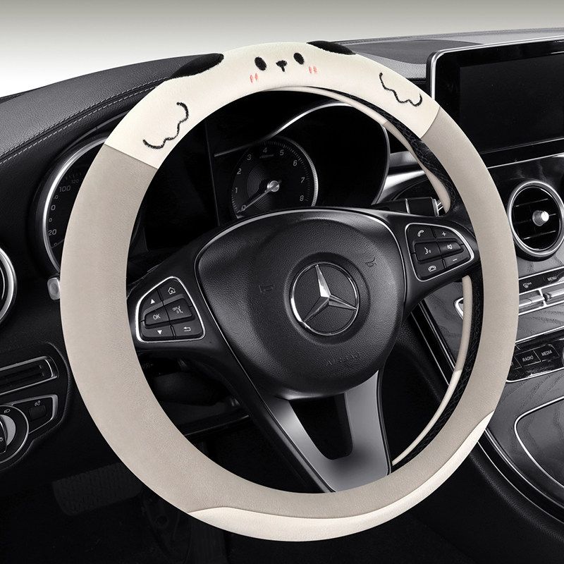 Car Steering Wheel Cover Winter Plush New Style Warm and Sweat-Absorbent Cute Ladies High-End Round Handle Cover Car Decoration