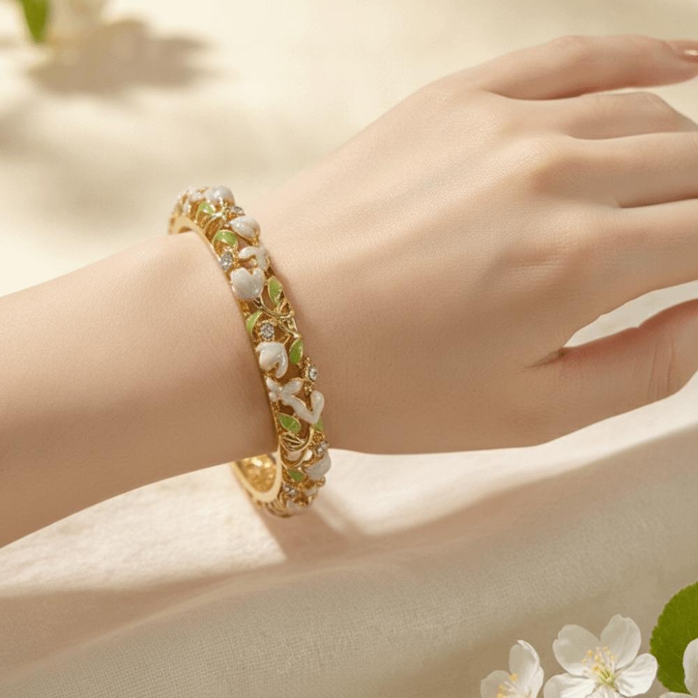 Traditional Chinese Flower Bangle Enamel Women's Hand Bracelet Vintage Cloisonne Bangle Ladies