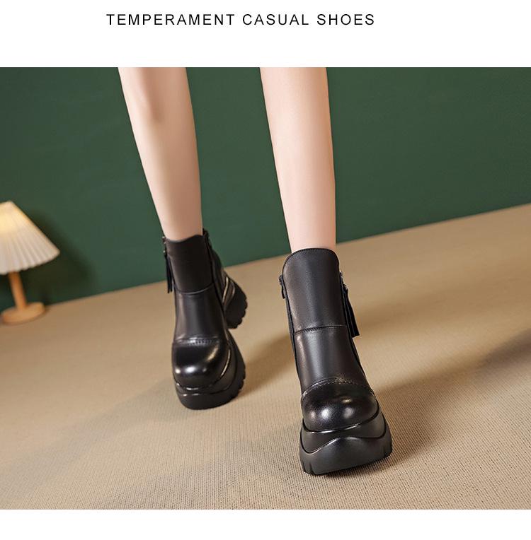 Women's Genuine Leather Platform Chelsea Ankle Boots with Hidden Heel - 2025 Autumn/Winter New British Style, Small Sizes Available