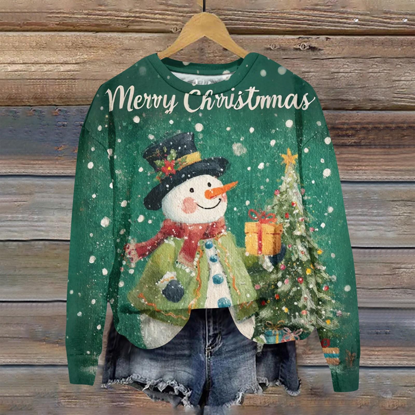 

Жіноча модна різдвяна вільна толстовка з довгим рукавом і круглим вирізом M