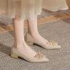 2025 spring and summer new champagne color can be worn daily without tiring feet single shoes women's fashion pearl wedding shoes two wear single sh