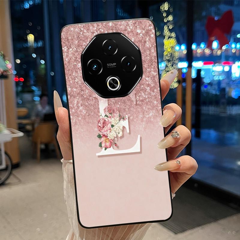 Anti-scratch Phone Case For Umidigi G100 Pro/G100 5G Soft Silicone Black Casing Lucky A-Z Letter With Flower Couple Shell