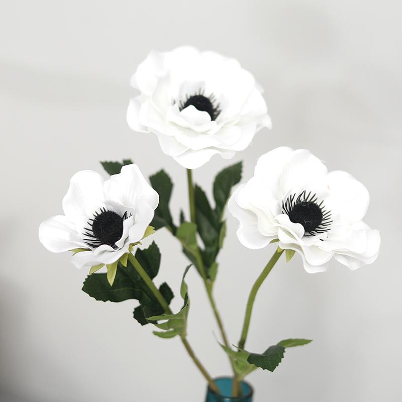 New 3 Heads Anemone Fake Flowers Silk Poppy Artificial Flowers Party Wedding Decoration Christmas Home Decor Wreath Accessories