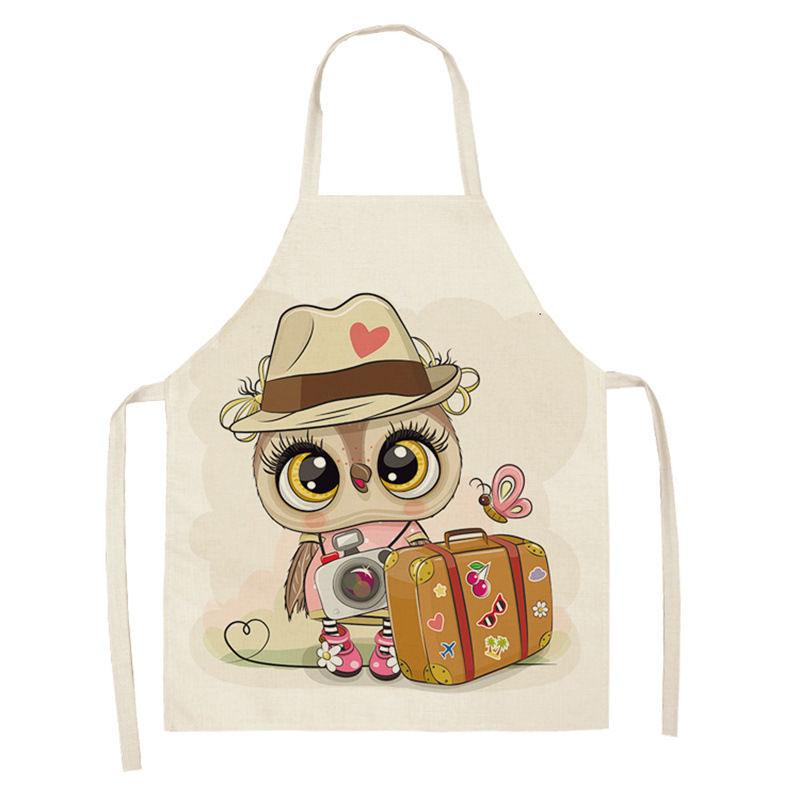 Owl Sleeveless Chef Apron Linen Floral Print Kitchen Decoration Apron Women'S Home Cooking Baked Waist Bib