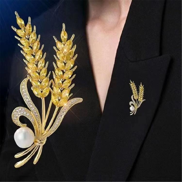 Elegant Wheat Lapel Pin Women's Fashion Statement Crystal Brooches Wheat Brooch