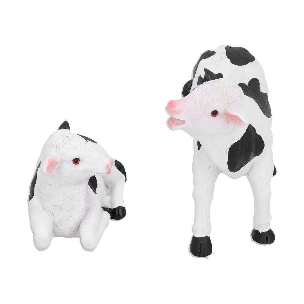 2pcs Cows Figurine Resin Animal Sculpture Crafts Miniature Garden Ornament Gardening Bonsai DecorationsM