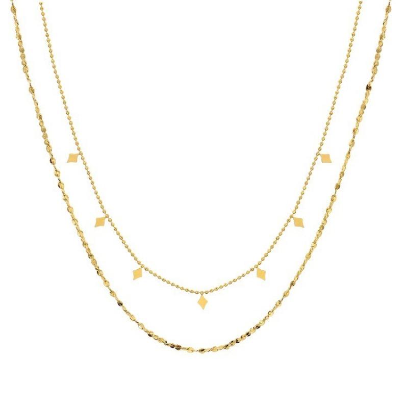 Double Layered Two Chain Necklace for Women Girls - Waterproof 18K Gold Plated Titanium Steel Layering Necklaces Jewelry Gifts