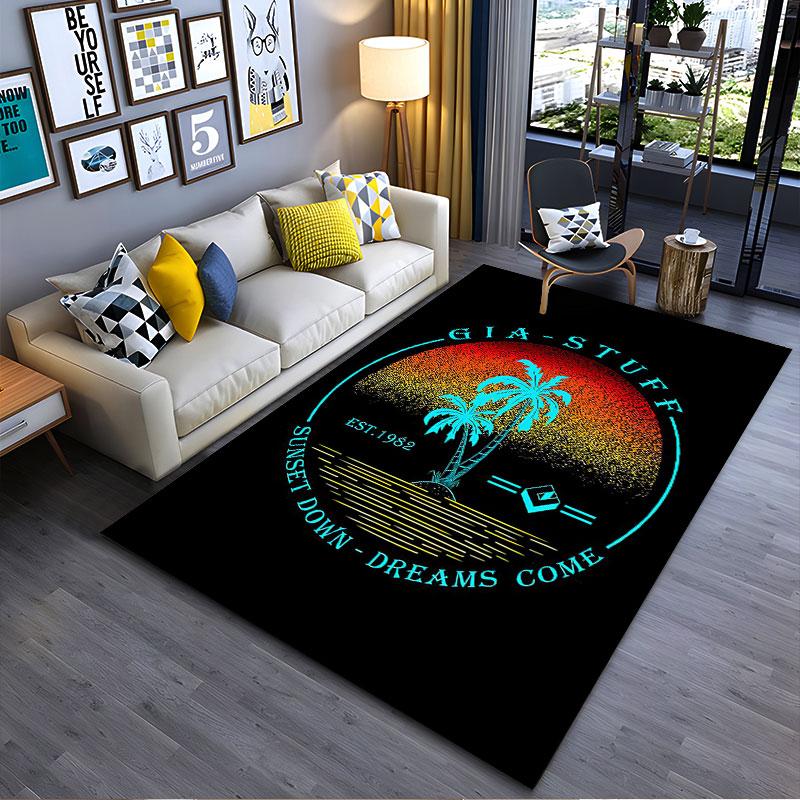 Sunset Palm Trees Graphic Rug suitable as a non-slip mat for the living room or bedroom sofa