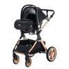 YAZOCO - Poussette combinée 3en1 - Avec nacelle-siège auto - Jusqu'à 15Kg - Or-Noir
