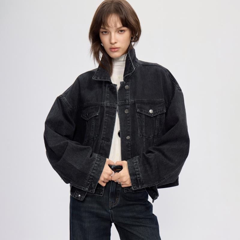 High-Quality Smoke Grey Retro Loose Denim Jacket for Women - 2025 Autumn Collection