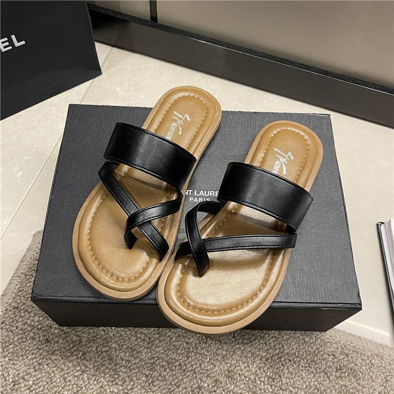 

Пляжные римские ветровые прохладные тапочки 2025 весна и лето новая ретро уличная универсальная обувь на низком каблуке с открытым носком женские 40 чёрный