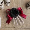 Halloween Hair Pin Skeleton Hand Frame Artificial Rose Flower Bow Decoration Hair Clip Dark Horror Style Hairpin