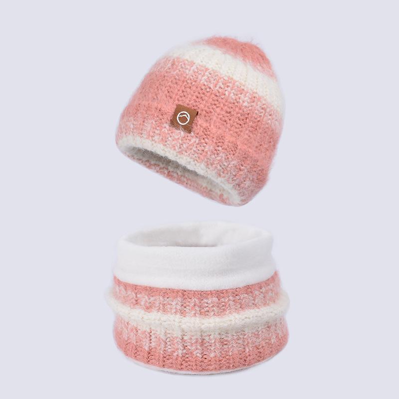 Children's hats winter boys and girls outdoor warm pullover hat windproof ear protection knitted scarf wool hat set