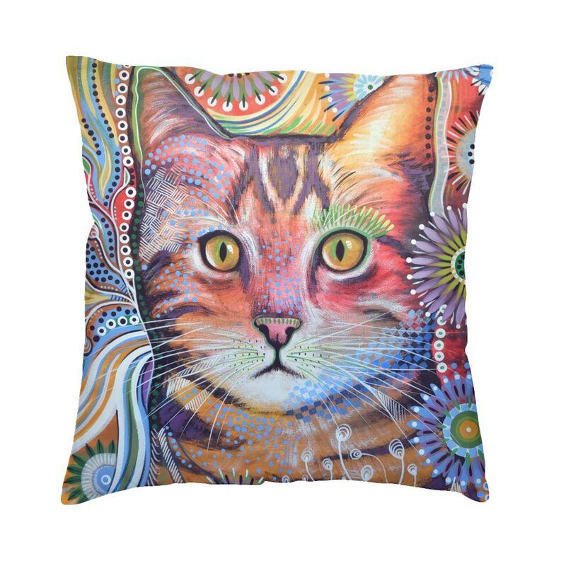 Colorful Cats Painting Pillow Case Home Decorative Kawaii Kitty Cushion Cover Throw Pillow For Car Double-Sided Printing