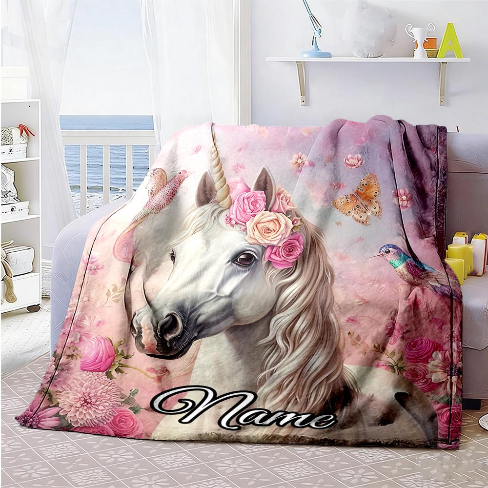 Pink Unicorn Customize Your Name Blanket Cozy Customizable Blanket Soft Warm Cozy Great for Home Decor Living Room Bed Office Ideal for All Seasons